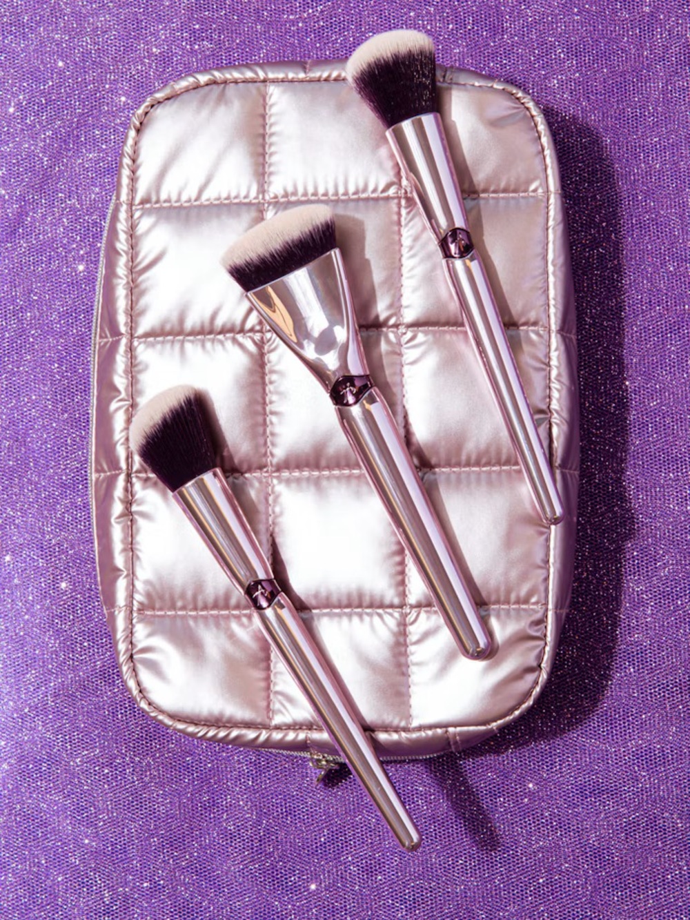Anisa Beauty 3-Piece Makeup Brush Set with Quilted Pouch
